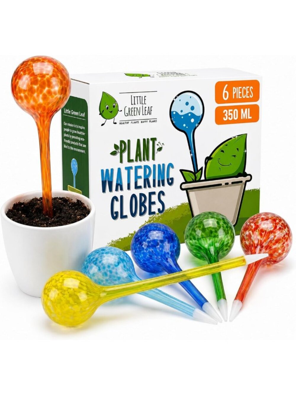 Jumbo Self-Watering Plant Globes - 6 Pack, 350ml Watering Bulbs for Easy Care